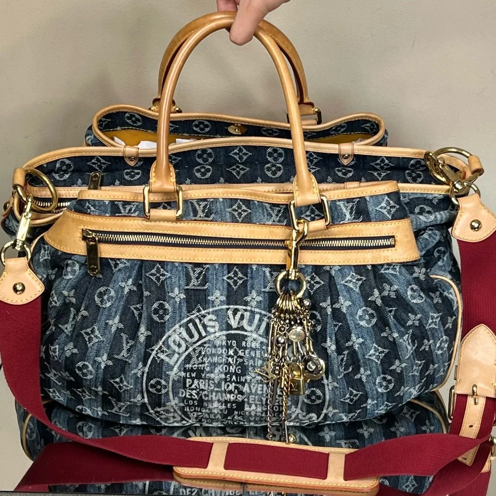 Louis Vuitton Denim Cabas Raye GM Tote Handbag - Picture 1 of 17